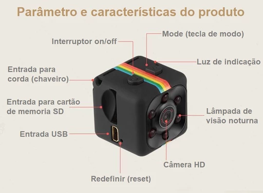 Mini Câmera Com Sensor De Movimento E Visão Noturna