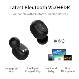 Fone de Ouvido Mini com Microfone Duplo e Caixa de Carregamento à Prova d'água Sem Fio Bluetooth QCY